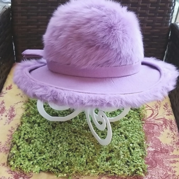 60s Miss DIOR by Christian Lilac Wisteria Angora Mod Mohair Fur Union Purple Hat - Picture 11 of 12